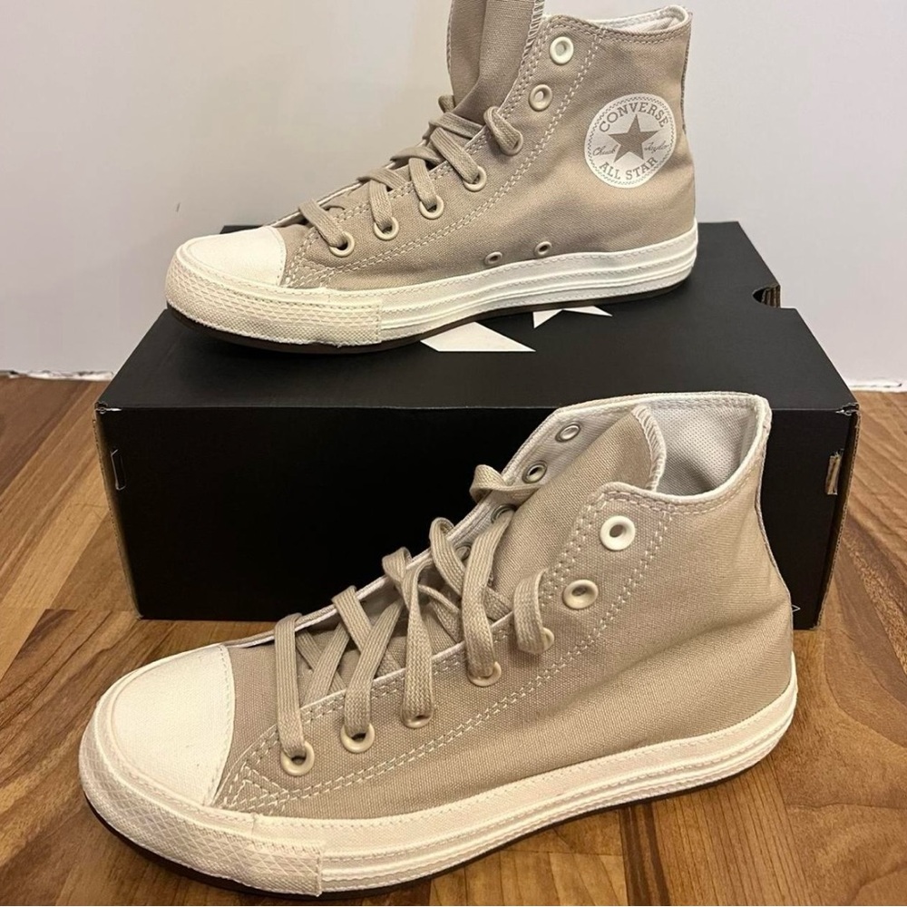 Converse High-Top Sneakers in Beige and White
